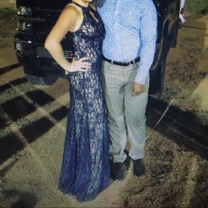 Blue lace prom dress